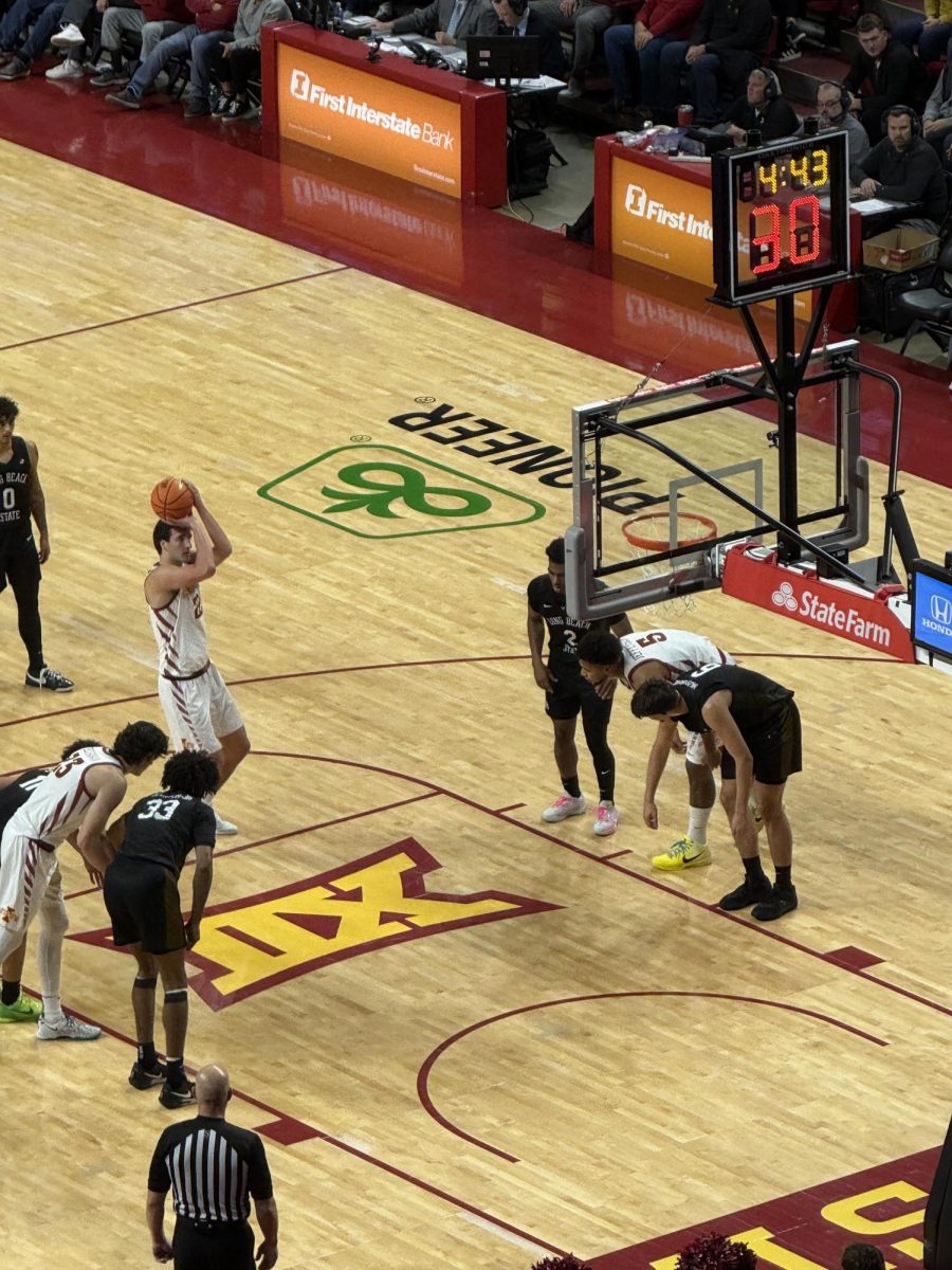 Milan Momcilovic (22) of Iowa State prepares to make a free throw attempt during Sunday's game against Long Beach State. Momcilovic scored 27 points and went 2-2 in his lone trip to the charity stripe.