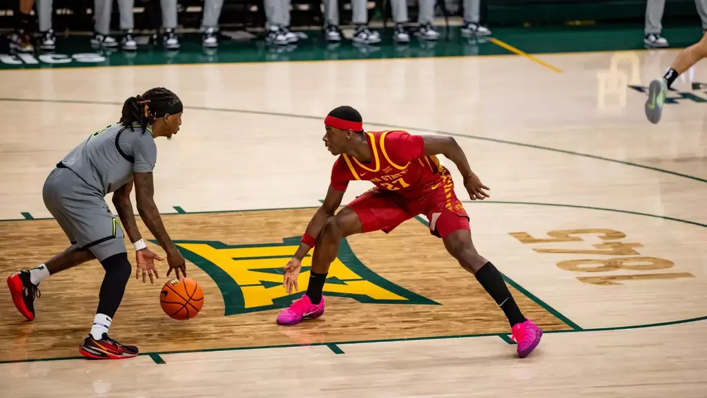 Killyan Toure (27) of Iowa State defends the early moments of a Baylor possession on Jan. 7. (Photo: Iowa State Cyclones)