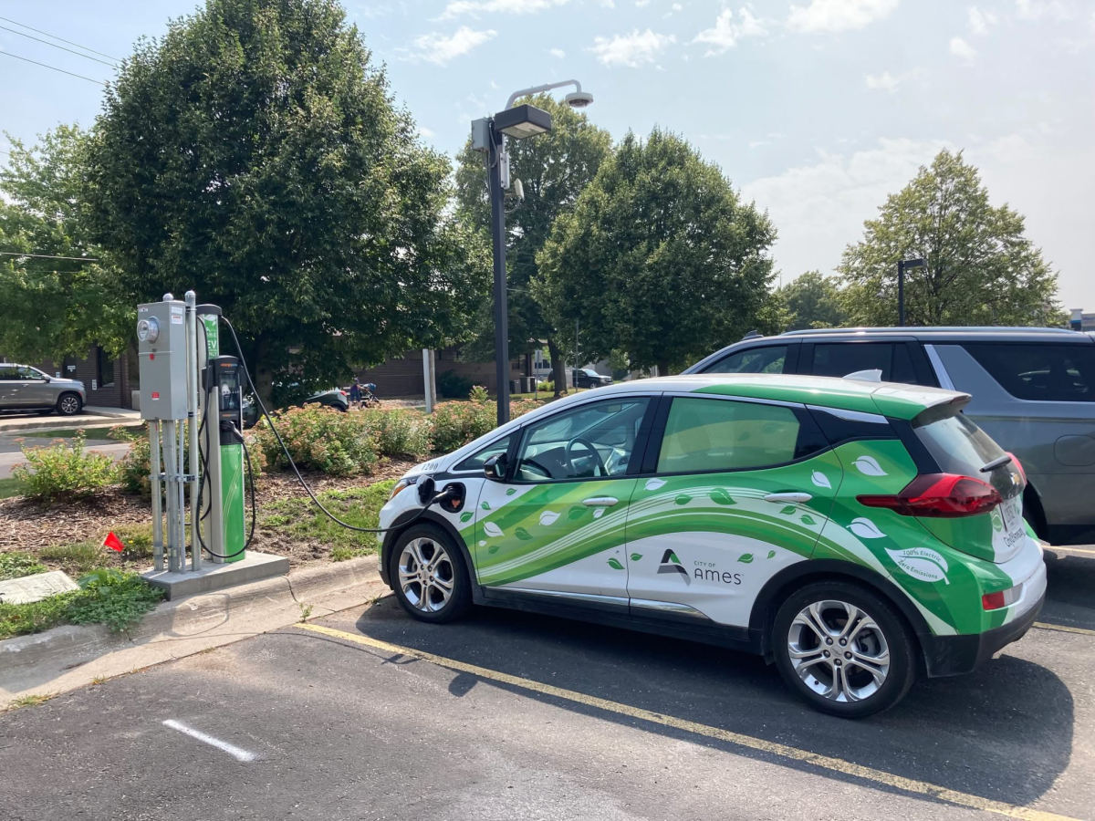 The city of Ames' Chevy Bolt is plugged in at one of the charging stations at City Hall. (Photo: City of Ames)