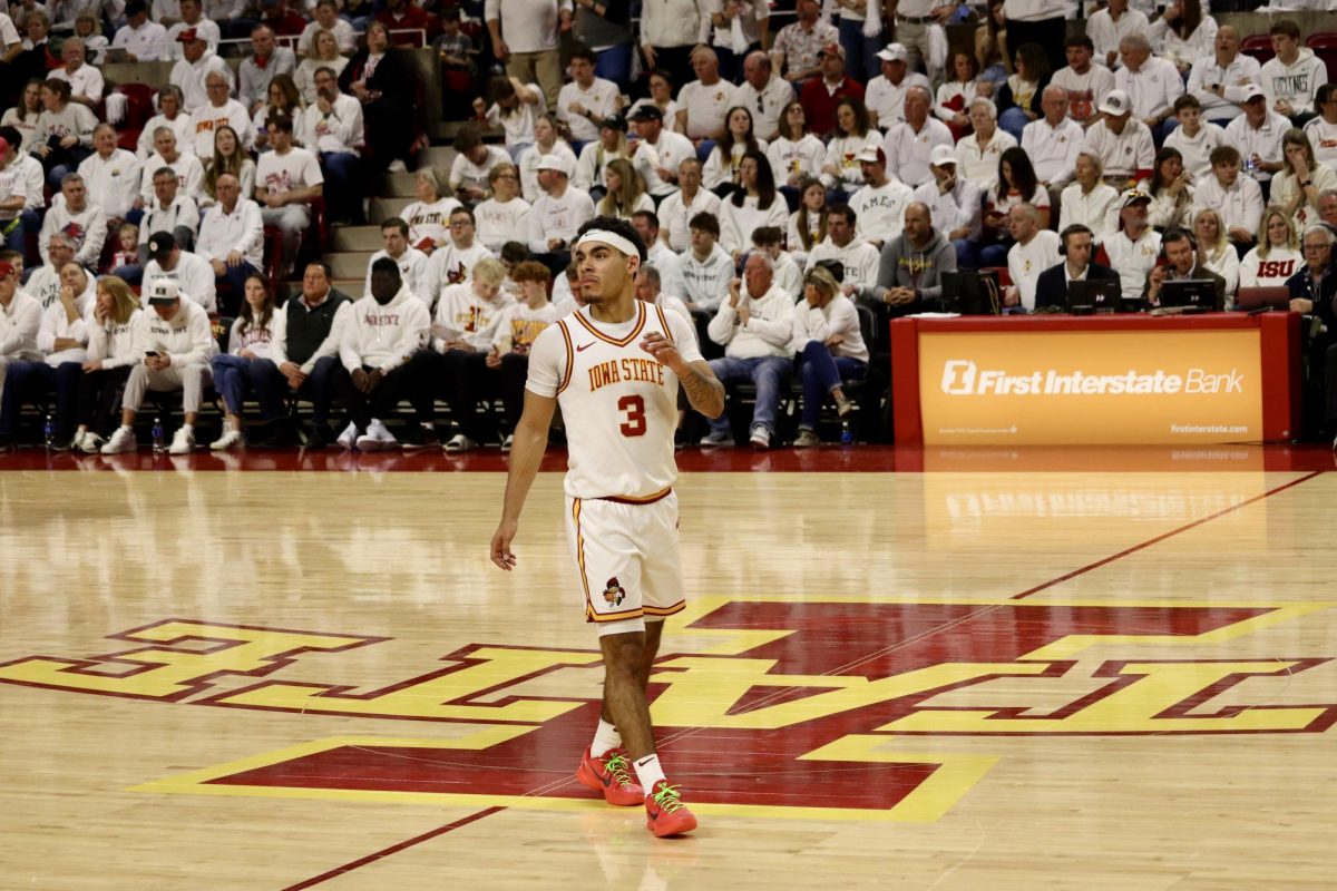 Tamin Lipsey (3) of Iowa State stands at half court during the second half of Saturday’s game against Baylor.