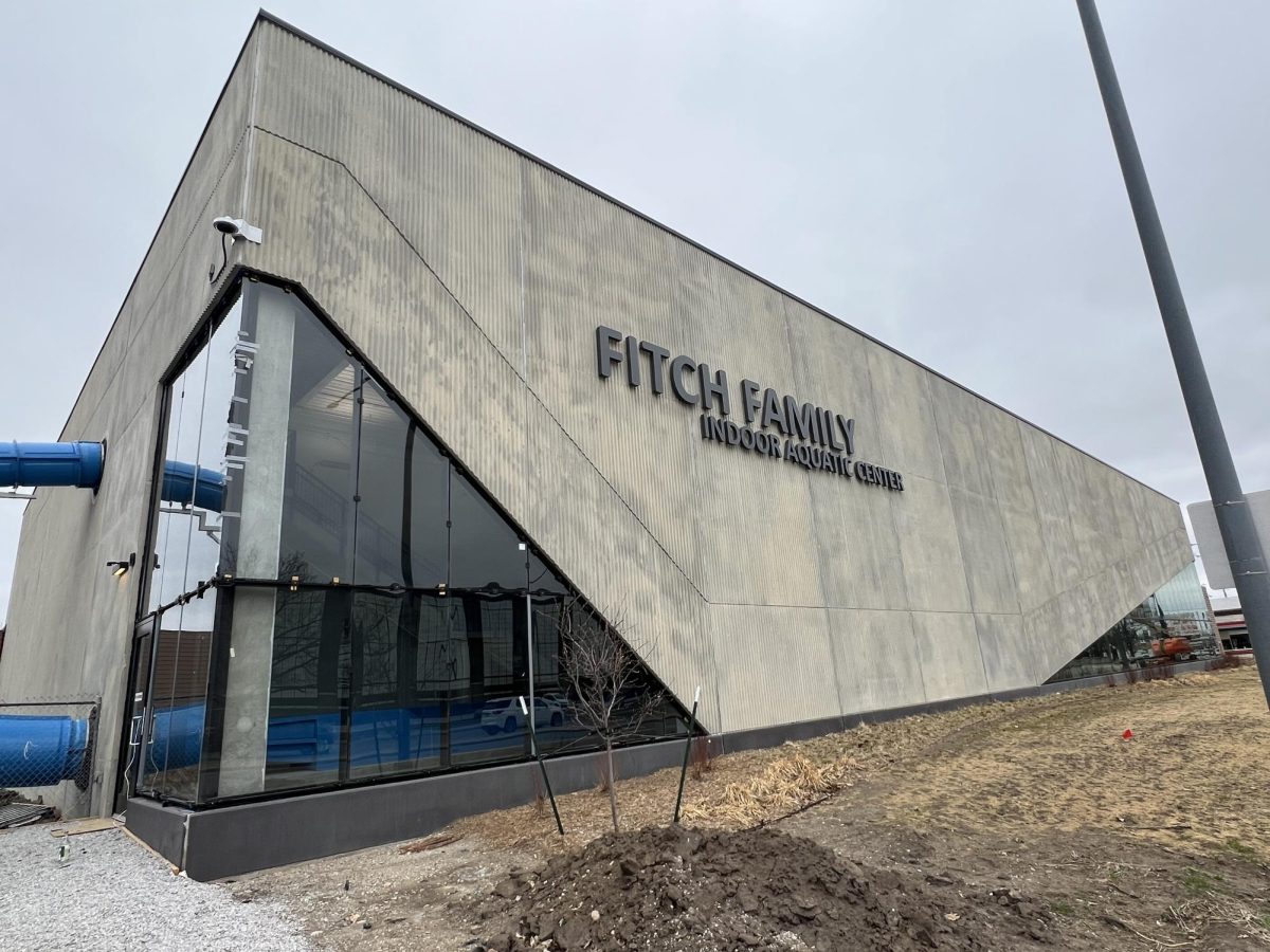 The Fitch Family Indoor Aquatic Center will open soon. City officials have some issues with the contractor concerning the blotchy concrete exterior panels.