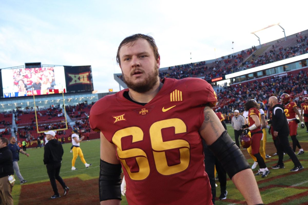 Tyler Miller (66) following a 2022 game against West Virginia.